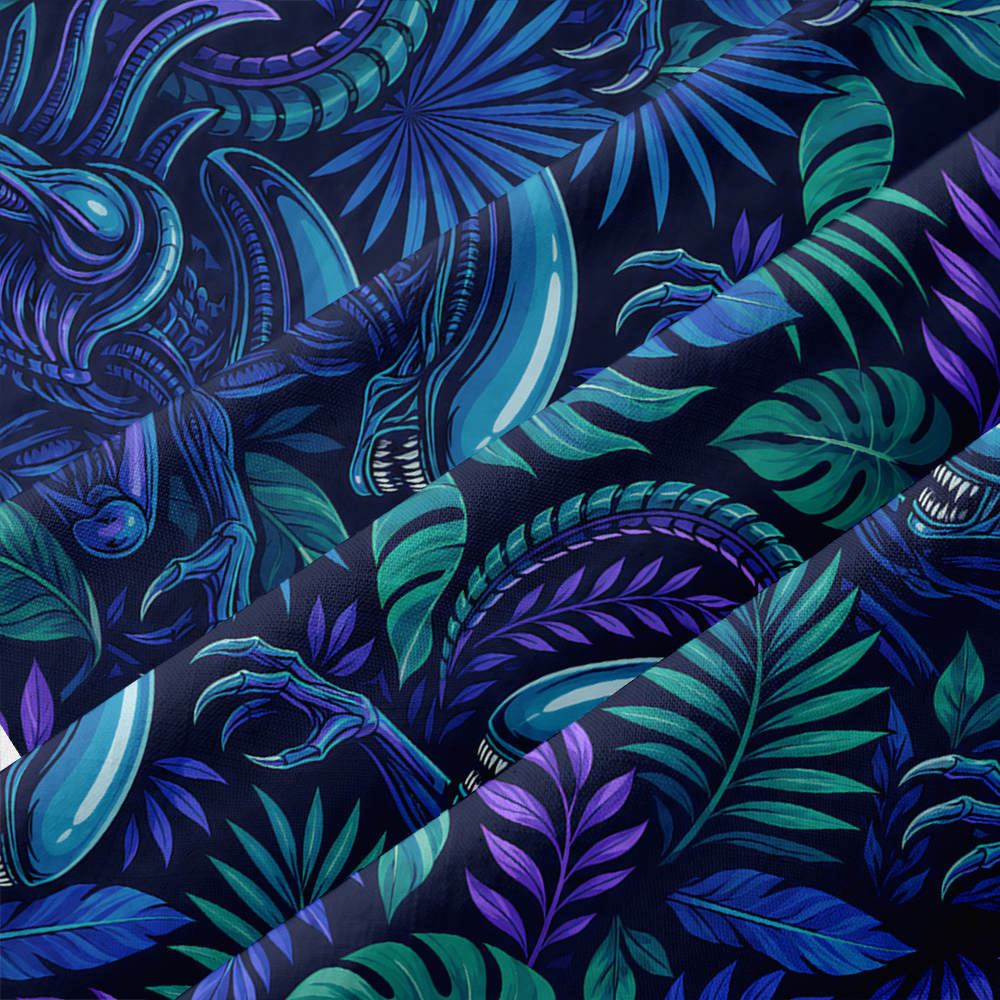 Retro Sci-Fi Void Predator Tropical Button Up Pocket Shirt