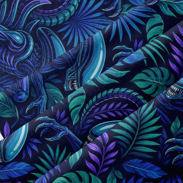 Retro Sci-Fi Void Predator Tropical Button Up Pocket Shirt