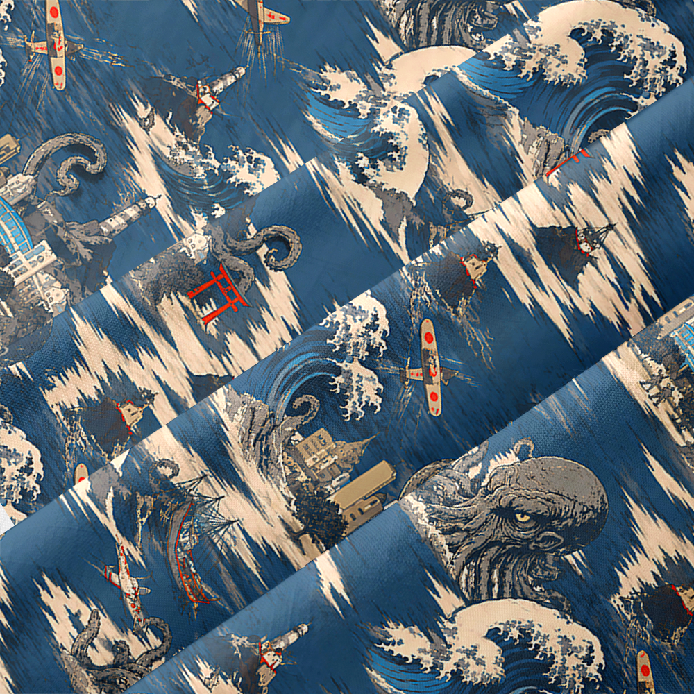 Cosmic Tentacle Beast Vintage Coastal Button Up Pocket Shirt