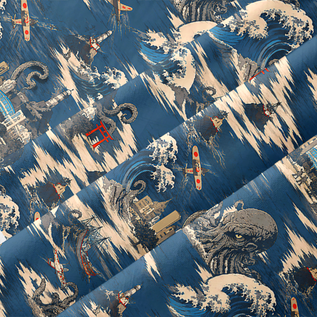 Cosmic Tentacle Beast Vintage Coastal Button Up Pocket Shirt