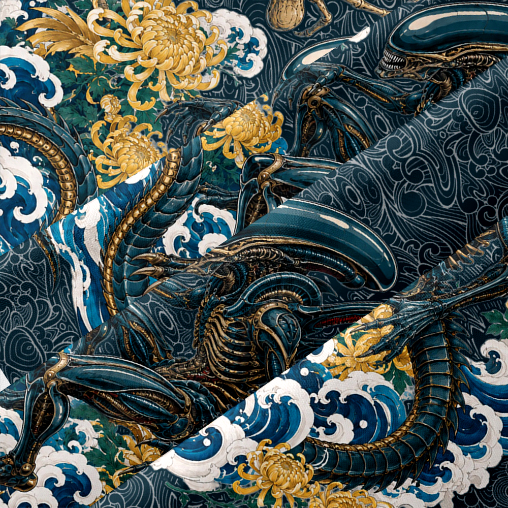 [Copy]Ocean Blue Sci-Fi Tropical Floral Tribal Print Button Up Pocket Shirt