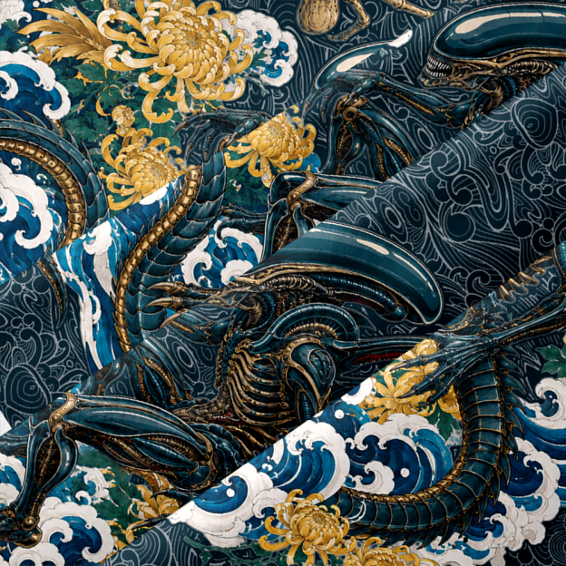 [Copy]Ocean Blue Sci-Fi Tropical Floral Tribal Print Button Up Pocket Shirt