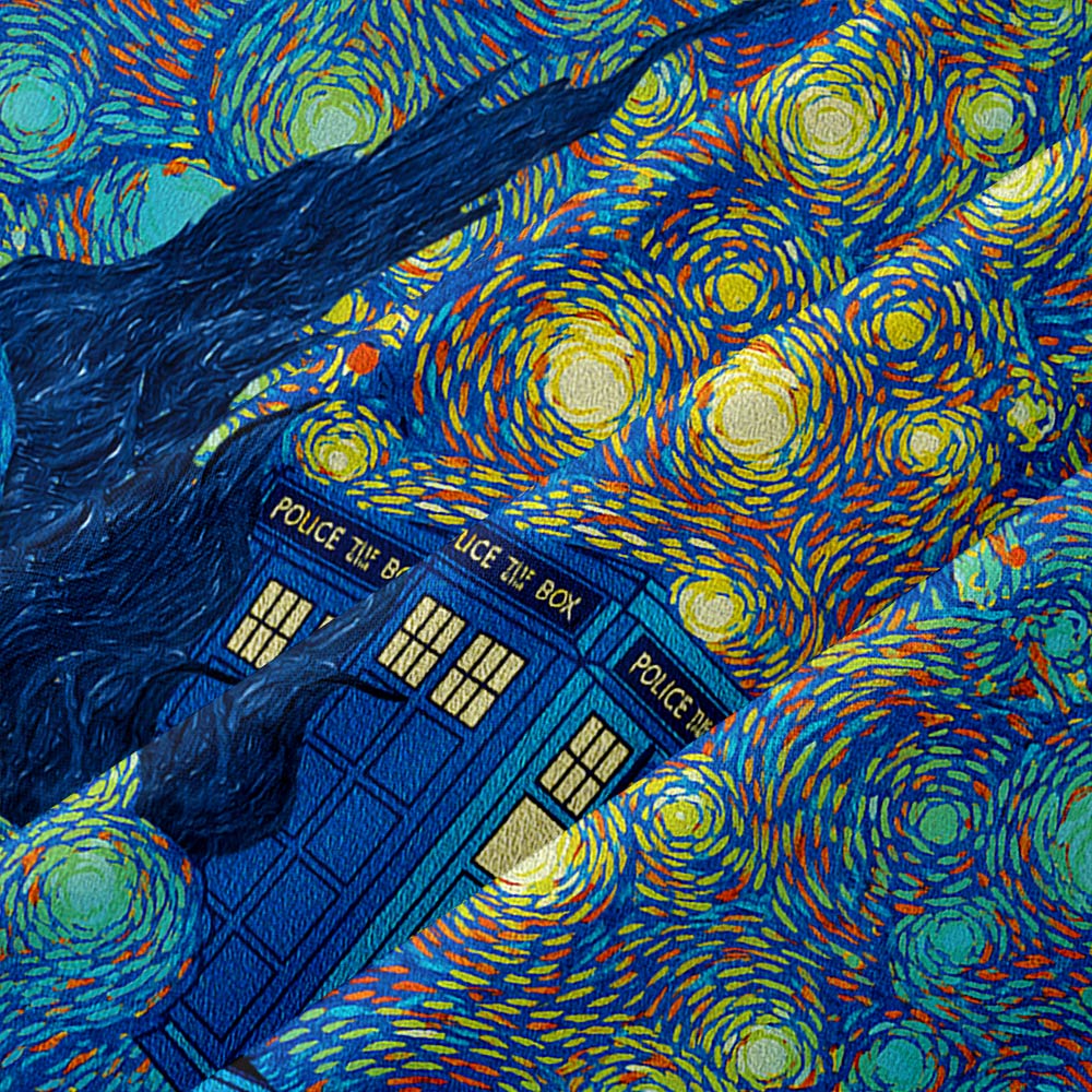 Starry Night Time Travel Machine Button Up Pocket Shirt
