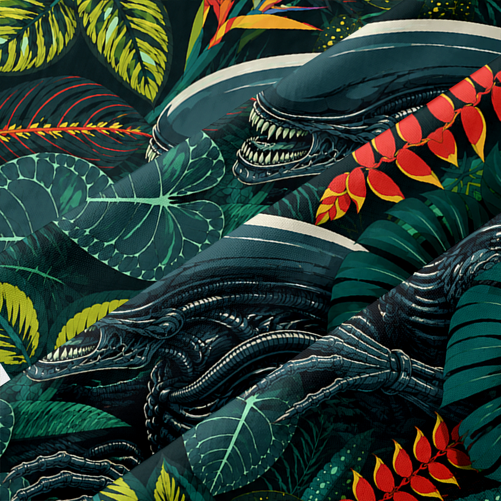 Tropical Leaf Sci-Fi Beast Rainforest Button Up Pocket Shirt