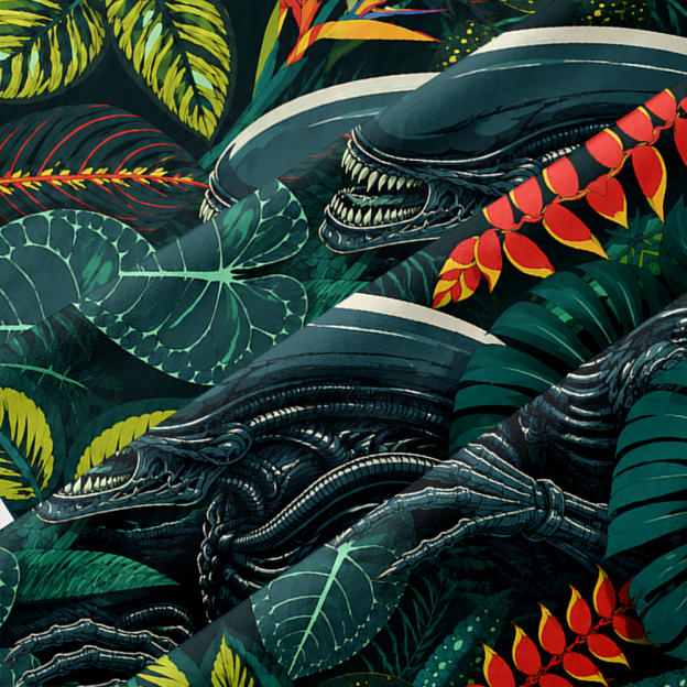 Tropical Leaf Sci-Fi Beast Rainforest Button Up Pocket Shirt
