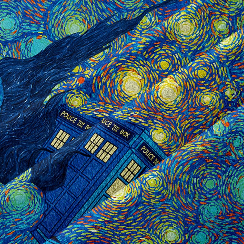 Starry Night Time Travel Machine Button Up Pocket Shirt