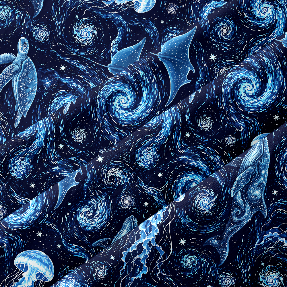 Cosmic Ocean Galaxy Sea Creatures Button Up Pocket Shirt