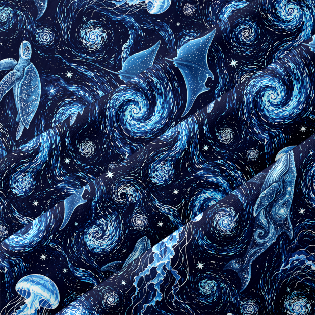 Cosmic Ocean Galaxy Sea Creatures Button Up Pocket Shirt