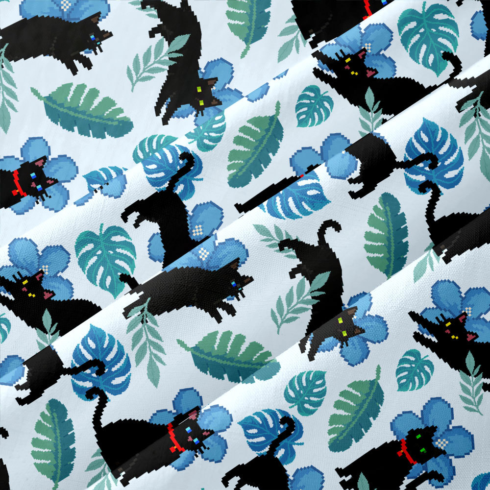 Pixel Cat Hawaii Button Up Pocket Shirt