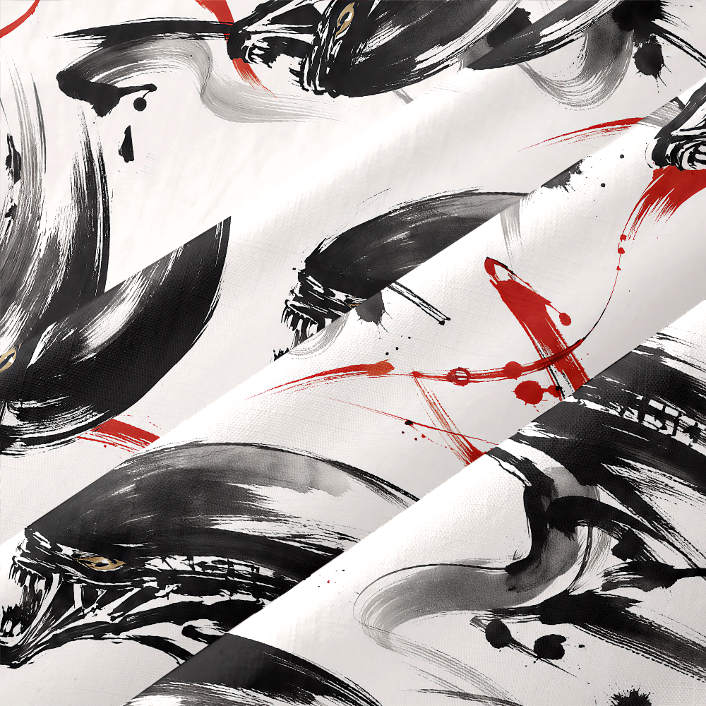 Sumi-E Ink Mythical Beast Fantasy Button Up Pocket Shirt
