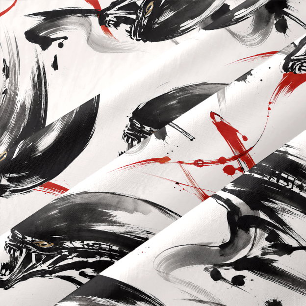 Sumi-E Ink Mythical Beast Fantasy Button Up Pocket Shirt