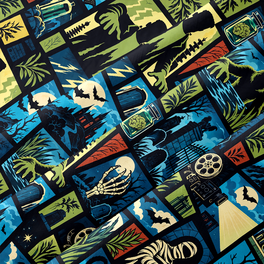 Comic Horror Creature Collage Button Up Pocket Shirt