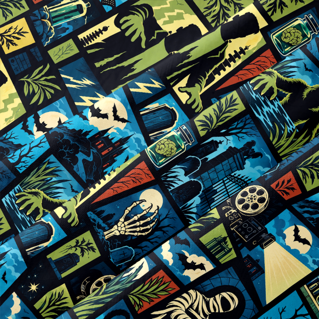 Comic Horror Creature Collage Button Up Pocket Shirt