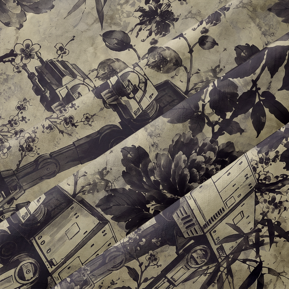 Ink Floral Robot Sci-Fi Button Up Pocket Shirt