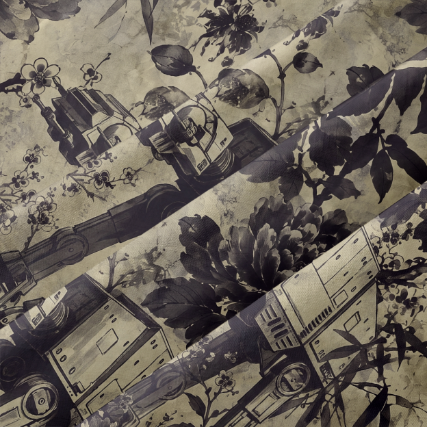 Ink Floral Robot Sci-Fi Button Up Pocket Shirt