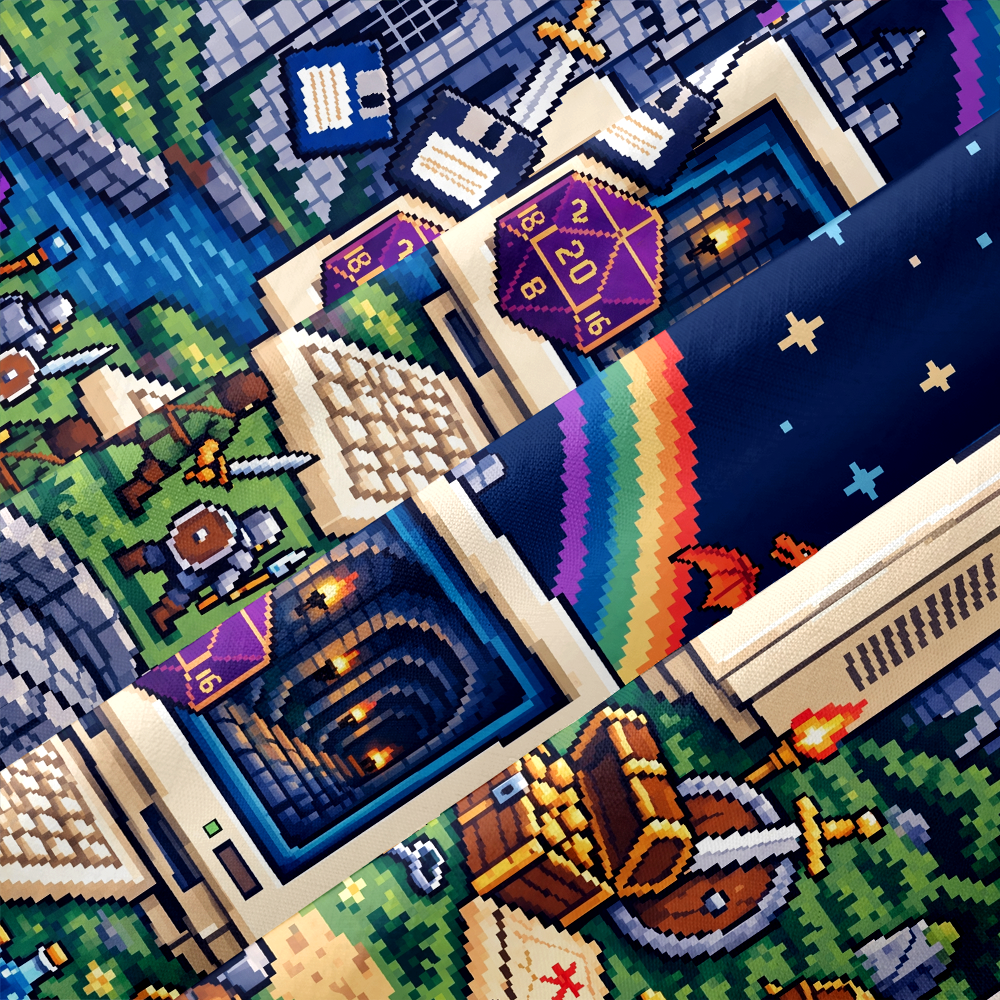 Pixel Fantasy Adventure Nerd Art Button Up Pocket Shirt