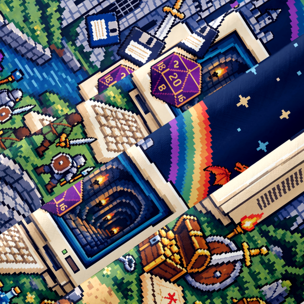 Pixel Fantasy Adventure Nerd Art Button Up Pocket Shirt