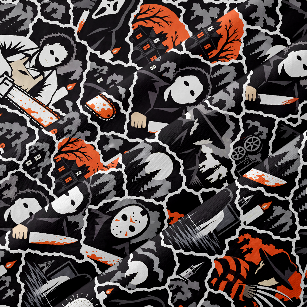 Spooky Halloween Horror Sticker Collage Seamless Button Up Pocket Shirt