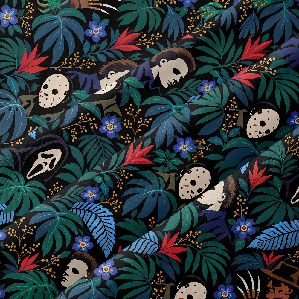 Tropical Horror Mask Graffiti Button Up Pocket Shirt