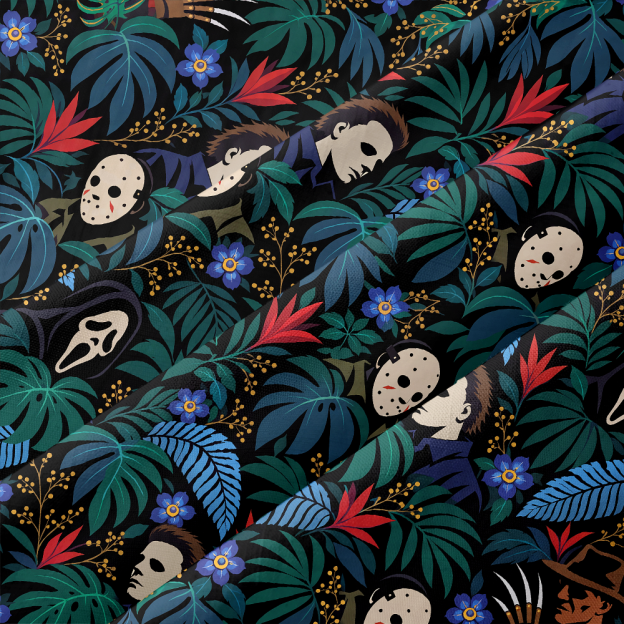 Tropical Horror Mask Graffiti Button Up Pocket Shirt