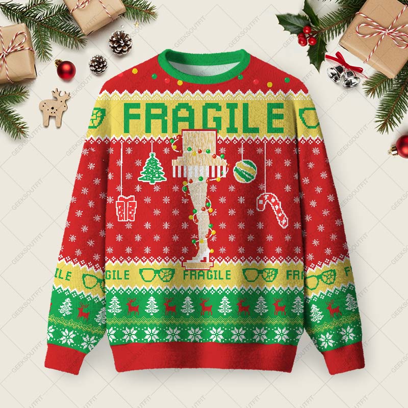 Fragile Holiday Cheer Ugly Christmas Fuzzy Fleece Sweatshirt