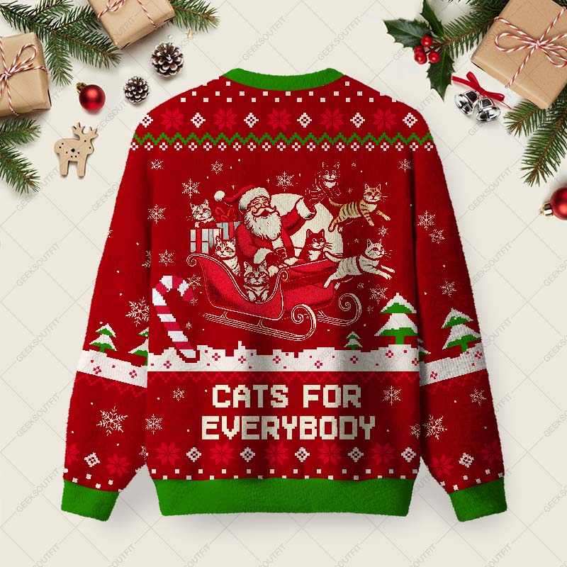 Christmas Cat Santa Cat Lover Ugly Christmas Fuzzy Fleece Sweatshirt