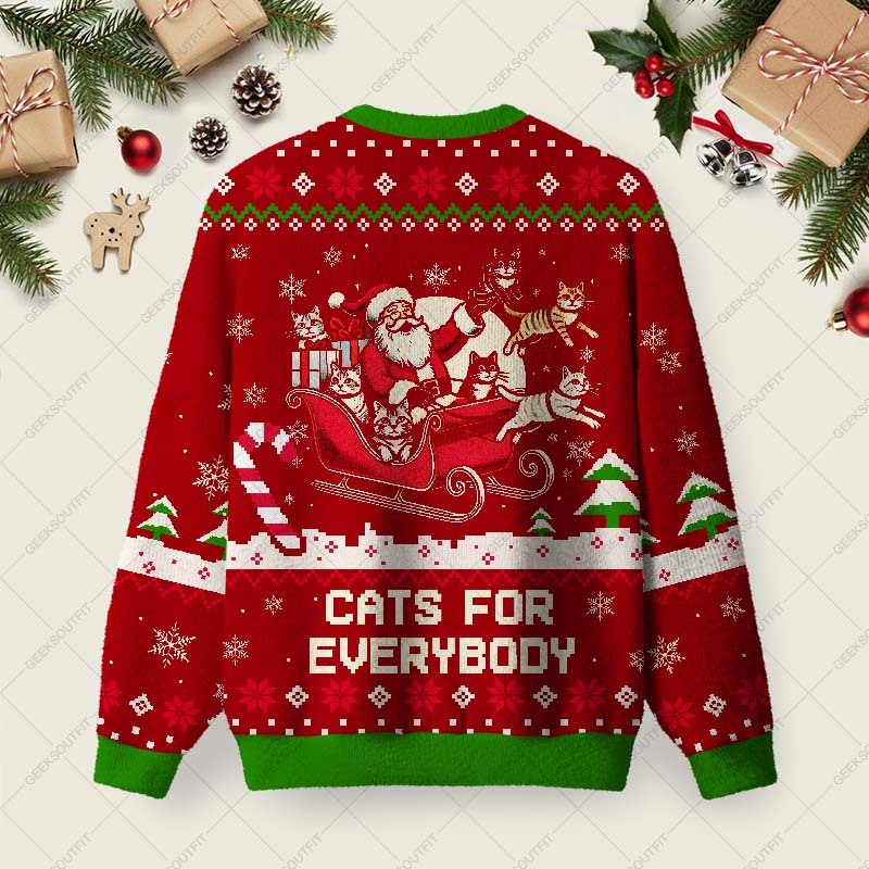 Christmas Cat Santa Cat Lover Ugly Christmas Fuzzy Fleece Sweatshirt