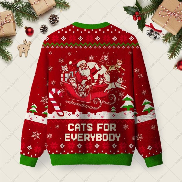 Christmas Cat Santa Cat Lover Ugly Christmas Fuzzy Fleece Sweatshirt