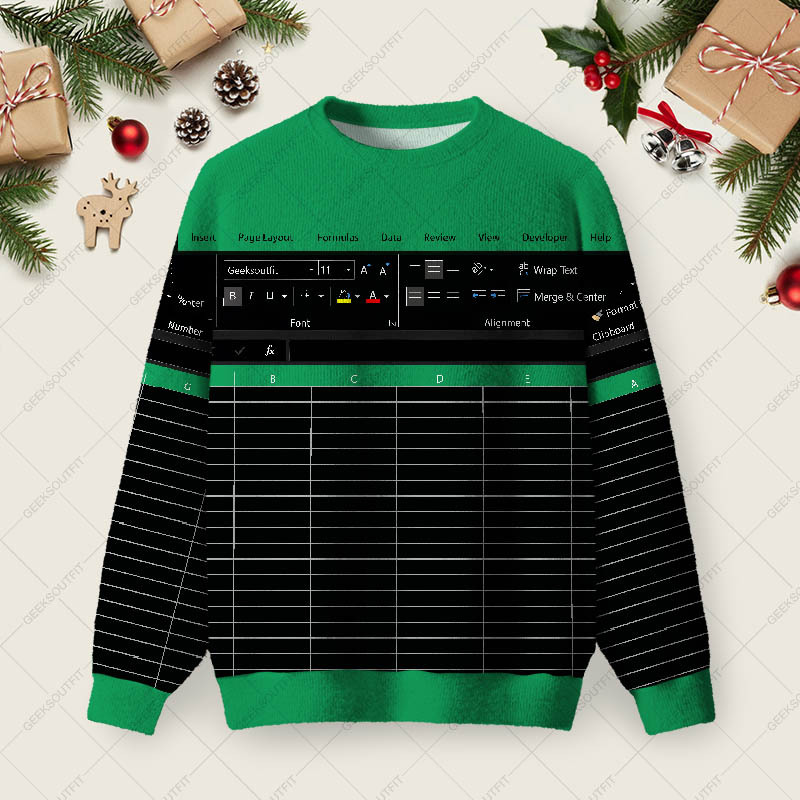 Geeksoutfit Excel Funny Night Mode Ugly Christmas Fuzzy Fleece Sweatshirt for Sale