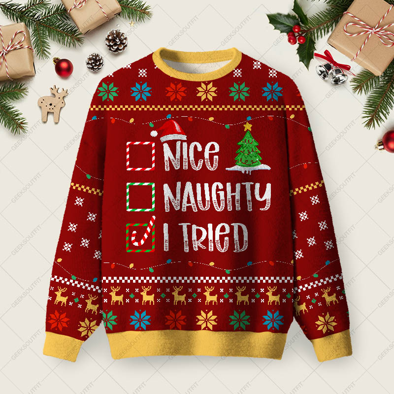 I Tried Ugly Christmas Fuzzy Fleece Sweatshirt