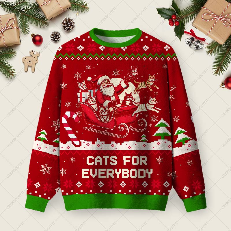 Christmas Cat Santa Cat Lover Ugly Christmas Fuzzy Fleece Sweatshirt