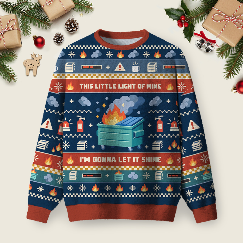 Dumpster Fire Ugly Christmas Fuzzy Fleece Sweatshirt