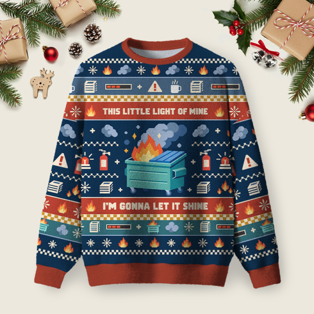 Dumpster Fire Ugly Christmas Fuzzy Fleece Sweatshirt