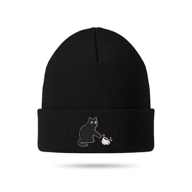 Playful Cat Geek Embroidered Beanie
