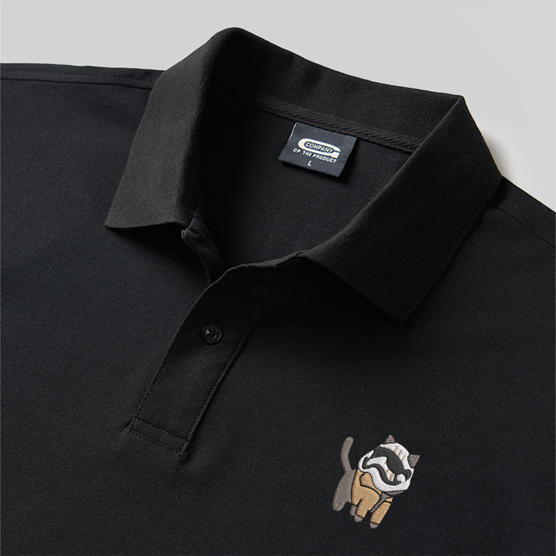 White Soldier Cat Geek Embroidered Polo Shirts