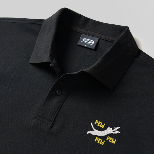 Pew Pew Pew Cat Geek Embroidered Polo Shirts