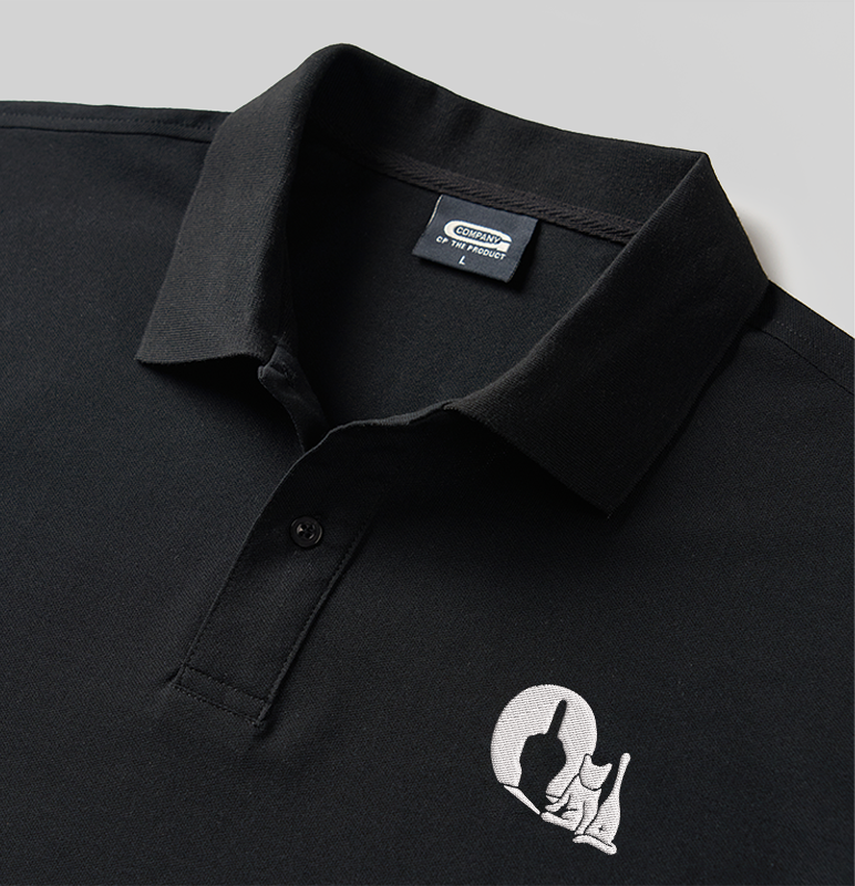 Look the Cat Geek Embroidered Polo Shirts