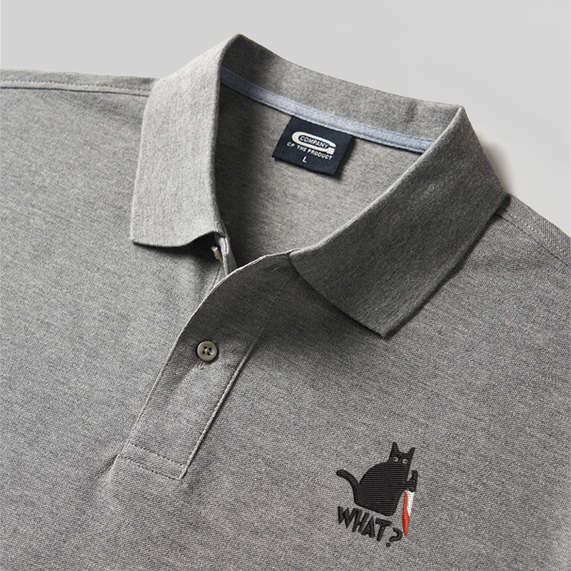 Cat (What ) Geek Embroidered Polo Shirt