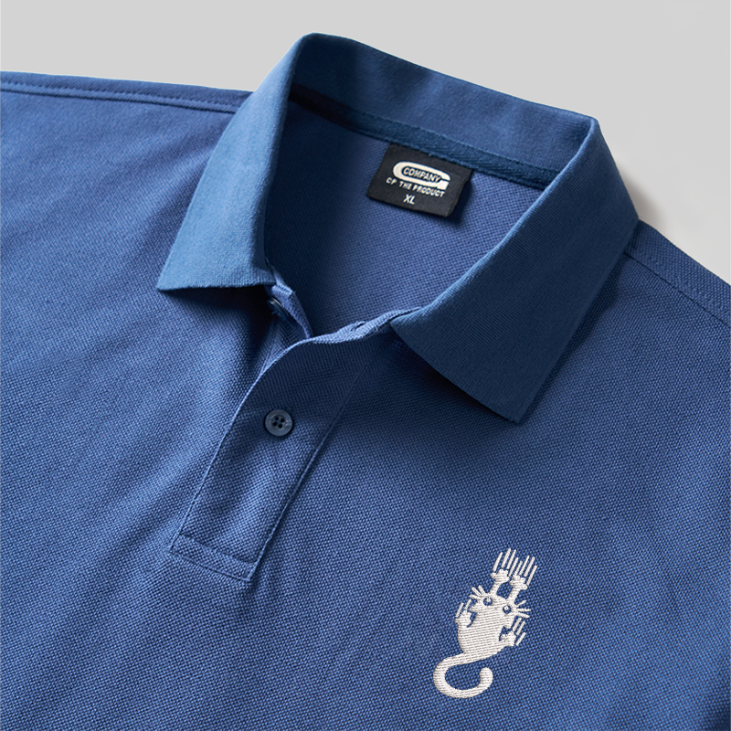 Climbing Cat Geek Embroidered Polo Shirt