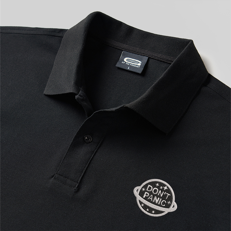 Don't Panic Geek Embroidered Polo Shirts