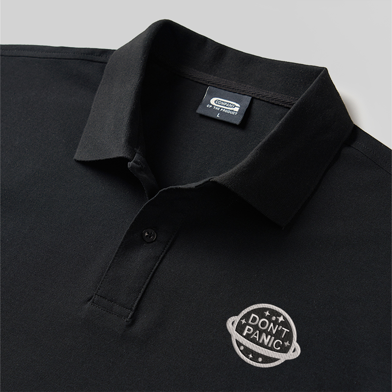 Don't Panic Geek Embroidered Polo Shirts
