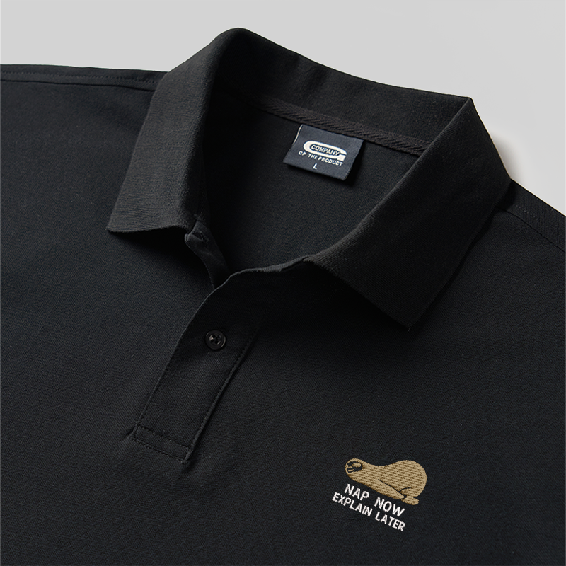 Nap Now Explain Later Geek Embroidered Polo Shirt