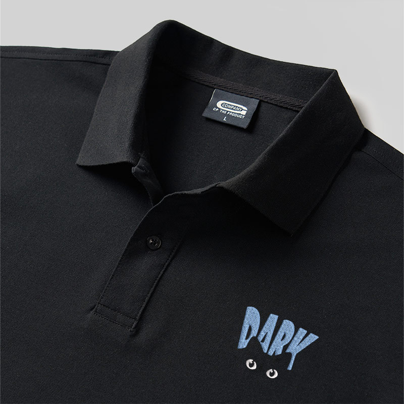 Dark Cat Geek Embroidered Polo Shirt