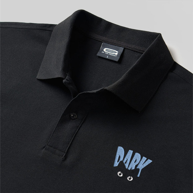 Dark Cat Geek Embroidered Polo Shirt