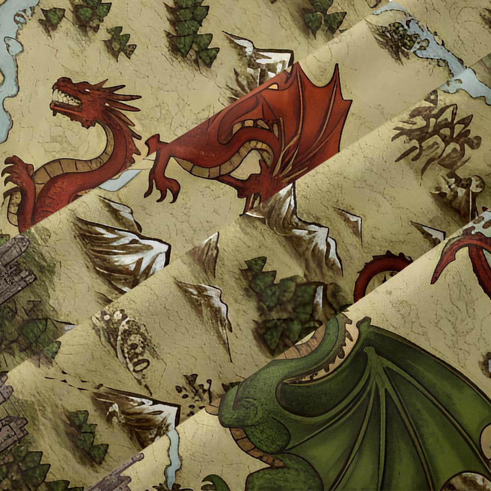 Retro SciFi Dragon Map Button Up Pocket Shirt