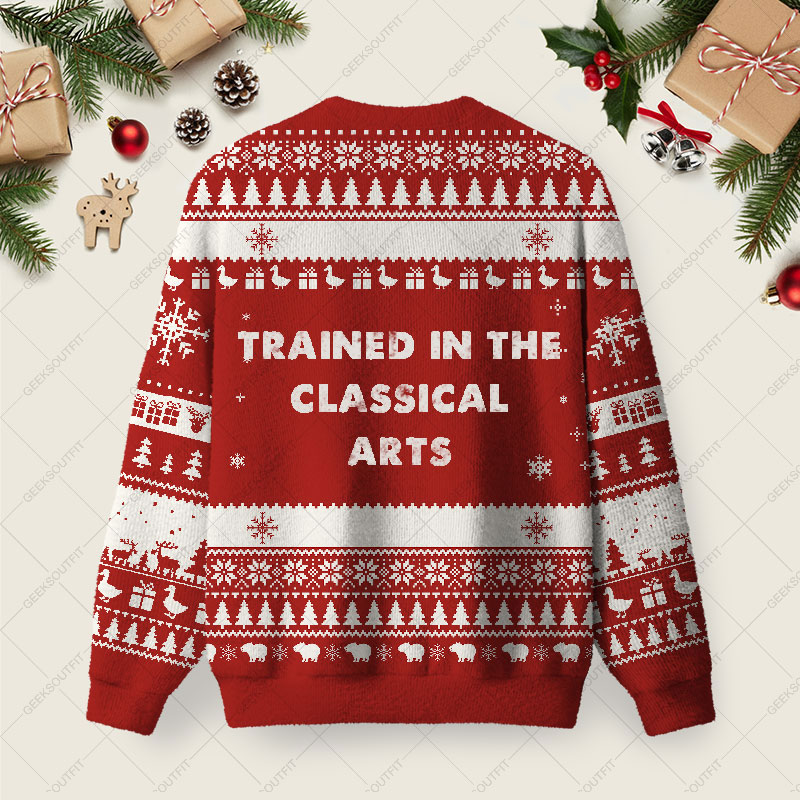 Trained In The Classical Arts Ugly Christmas Fuzzy Fleece Sweatshirt