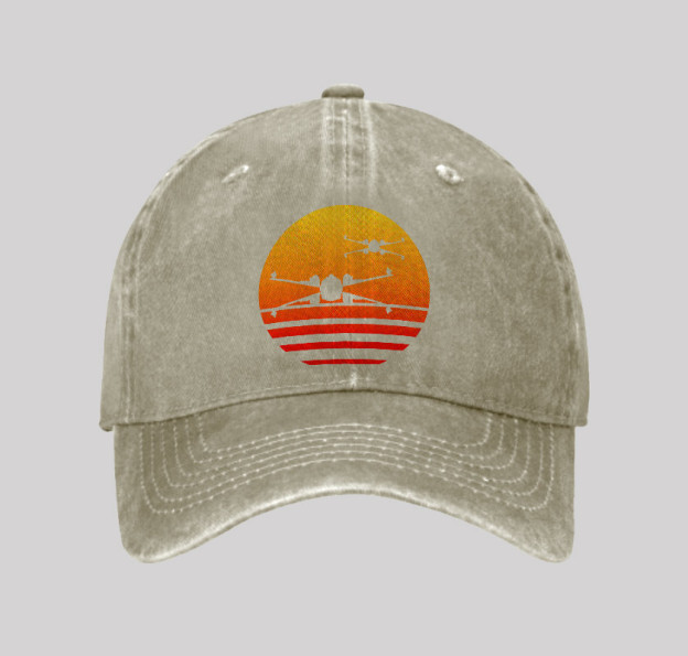 Sunset Wing Starfighter Geek Washed Vintage Baseball Cap