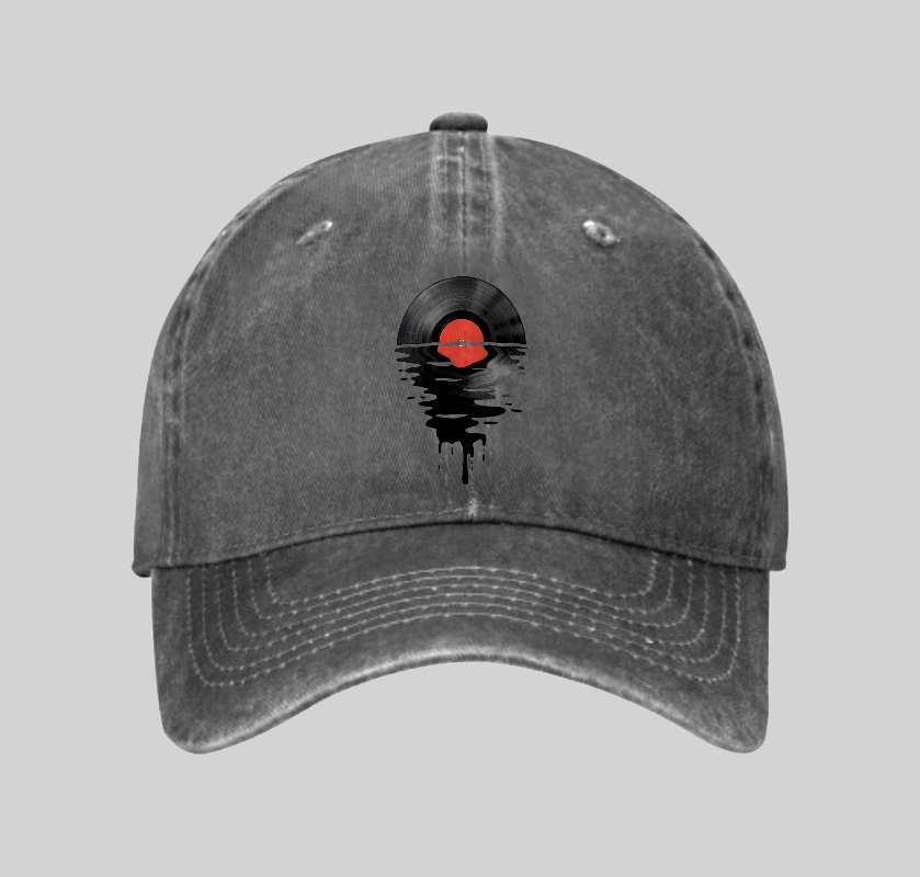 Vinyl LP Music Record Sunset Red Geek Washed Vintage Baseball Cap