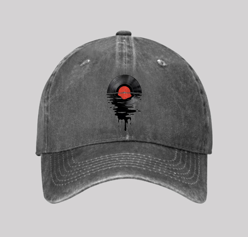 Vinyl LP Music Record Sunset Red Geek Washed Vintage Baseball Cap