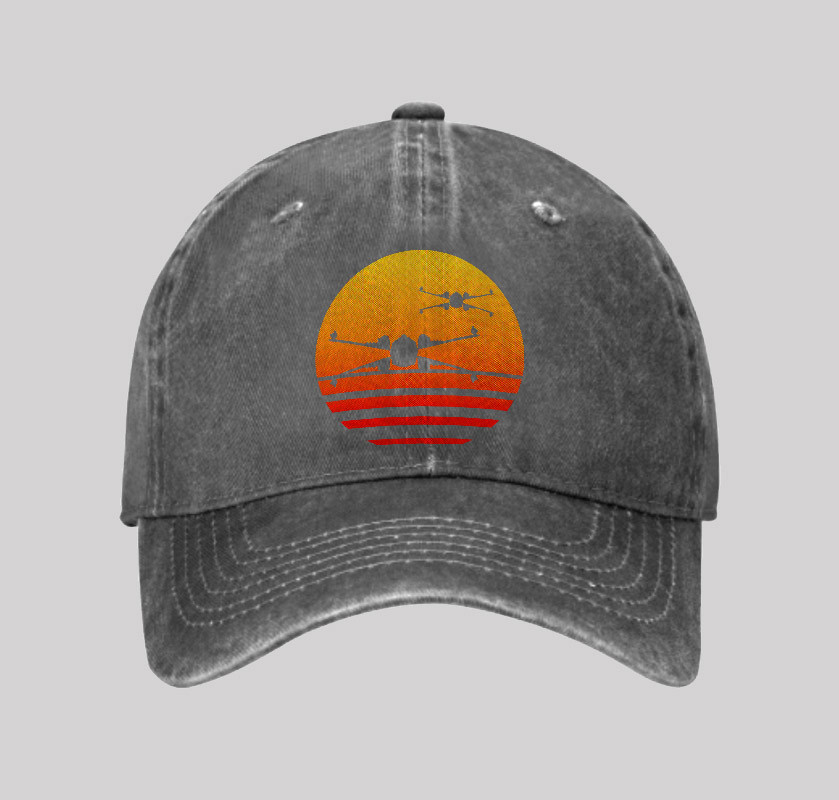 Sunset Wing Starfighter Geek Washed Vintage Baseball Cap